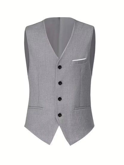 Slim Fit Three-Piece Suit Set with Notched Lapels and Waistcoat for Men