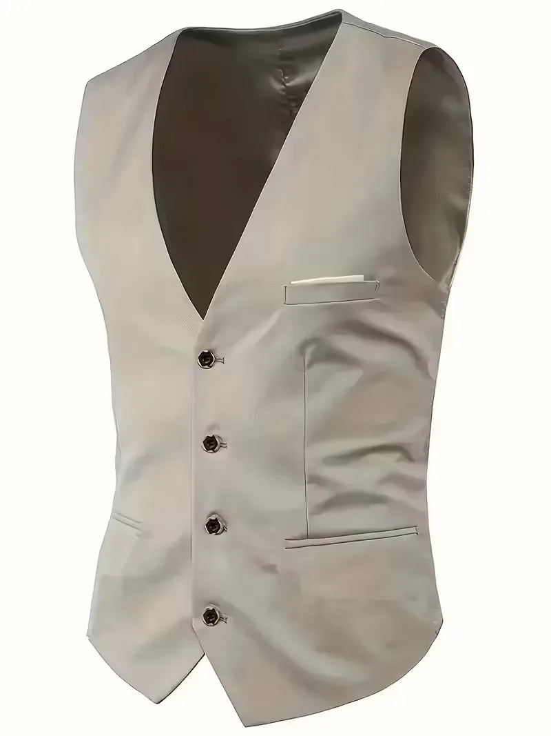 Slim Fit Three-Piece Suit Set with Notched Lapels and Waistcoat for Men