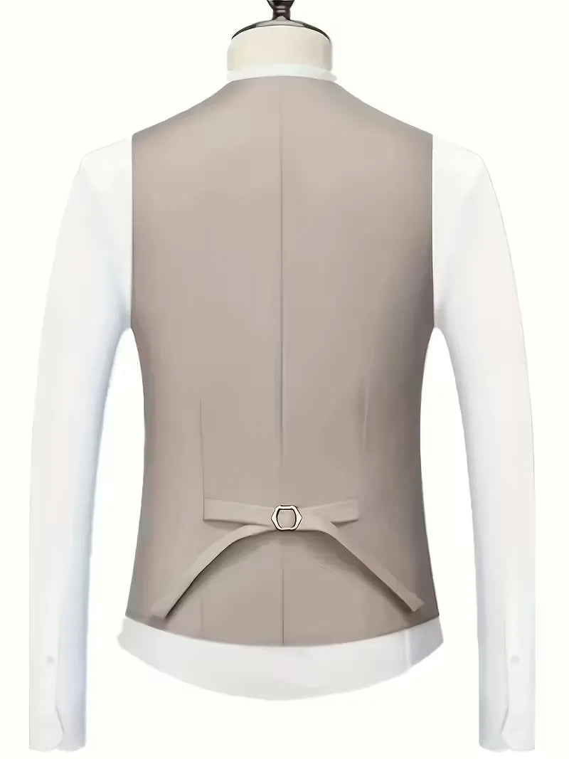 Slim Fit Three-Piece Suit Set with Notched Lapels and Waistcoat for Men