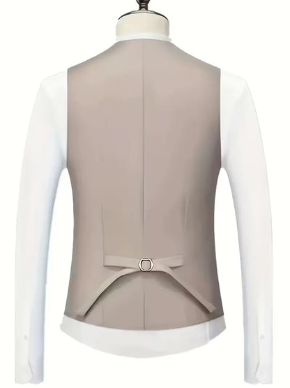 Slim Fit Three-Piece Suit Set with Notched Lapels and Waistcoat for Men