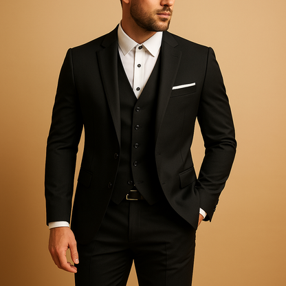 Slim Fit Three-Piece Suit with Waistcoat and Pocket Square for Men