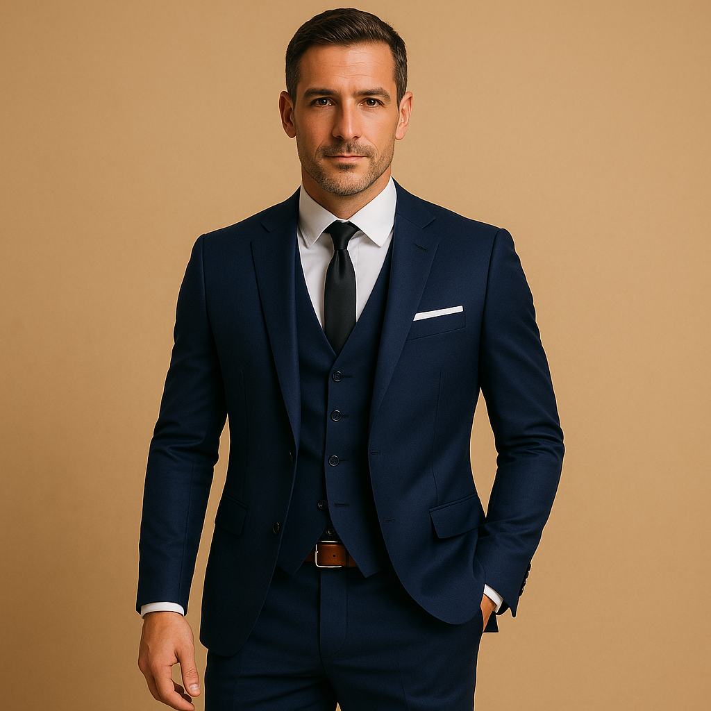 Slim Fit Three-Piece Suit with Waistcoat and Pocket Square for Men
