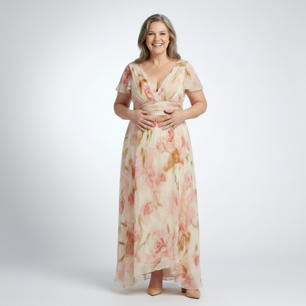 Elara - V Neck Floral Maxi Dress with Flowing Skirt 1