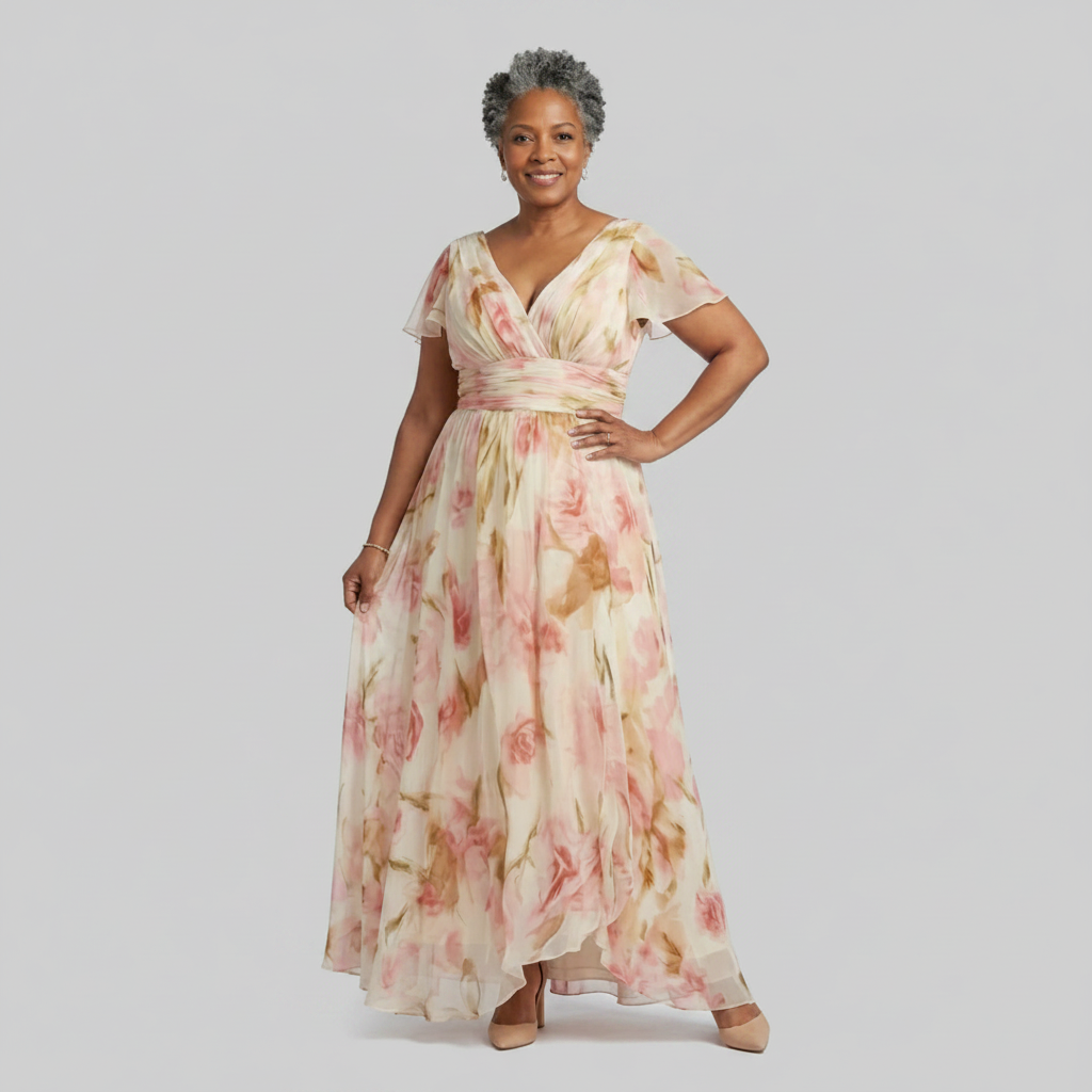 Elara - V Neck Floral Maxi Dress with Flowing Skirt 3