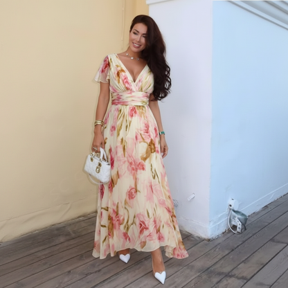 Elara - V Neck Floral Maxi Dress with Flowing Skirt 5