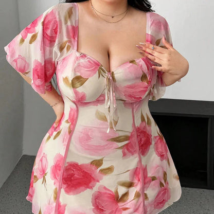 Elegant Floral Plus Size Dress with Ruffle Sleeves and Tiered Design 5