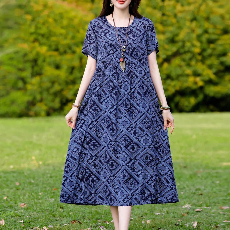 Elegant Floral Printed Plus Size Summer Dress with Short Sleeves 11