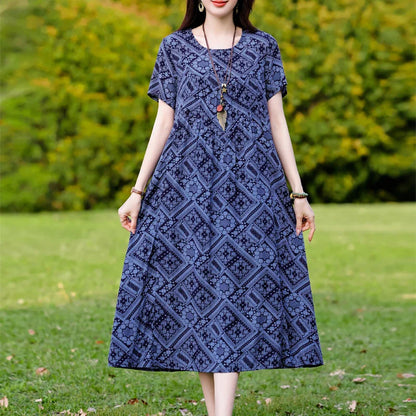 Elegant Floral Printed Plus Size Summer Dress with Short Sleeves 11