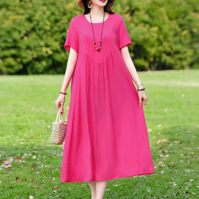 Elegant Floral Printed Plus Size Summer Dress with Short Sleeves 13