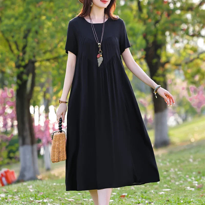 Elegant Floral Printed Plus Size Summer Dress with Short Sleeves 18