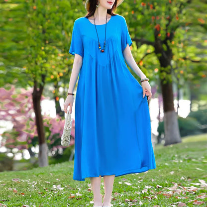 Elegant Floral Printed Plus Size Summer Dress with Short Sleeves 21