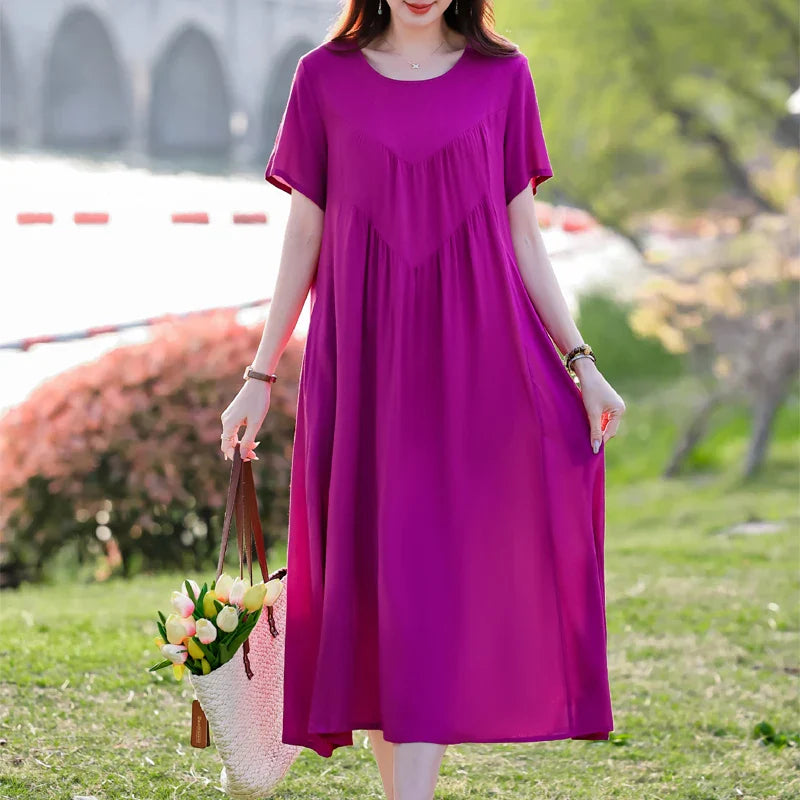 Elegant Floral Printed Plus Size Summer Dress with Short Sleeves 8