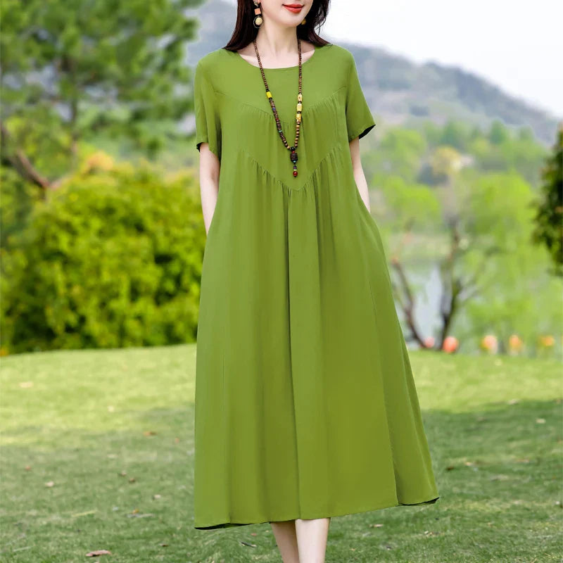 Elegant Floral Printed Plus Size Summer Dress with Short Sleeves 9