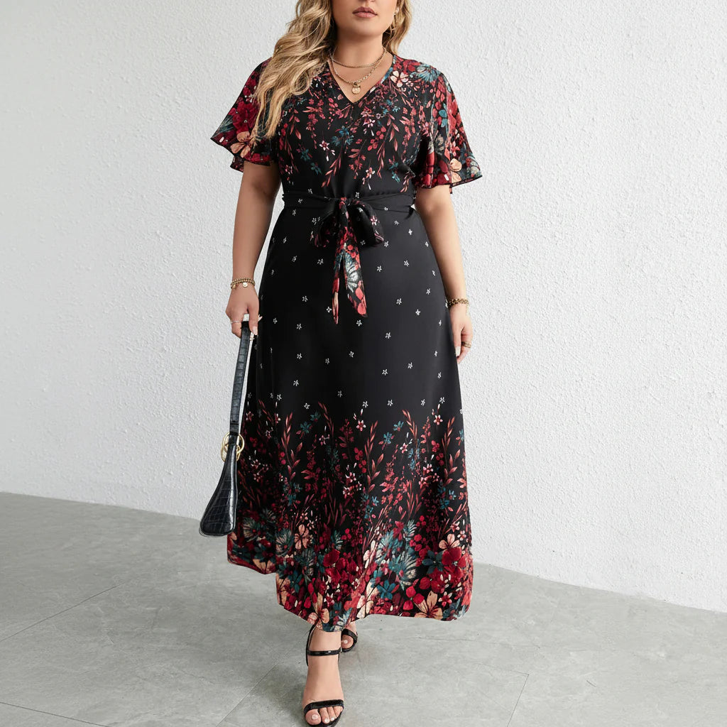 Elegant Plus Size Floral Print Maxi Dress for Summer 0