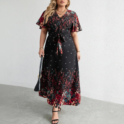Elegant Plus Size Floral Print Maxi Dress for Summer 0