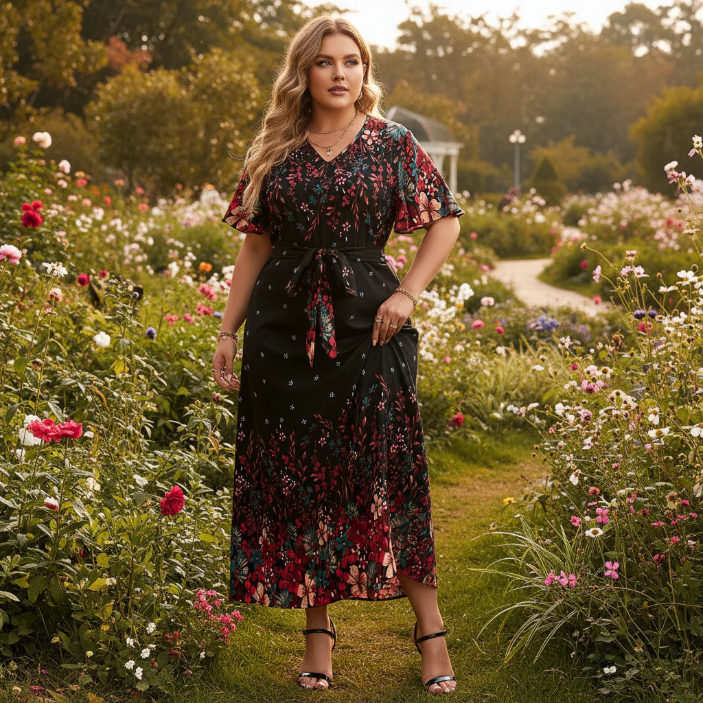 Elegant Plus Size Floral Print Maxi Dress for Summer 1