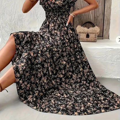 Elegant Plus Size Floral Print V-Neck Ruffle Hem Dress - 1XL to 5XL 2