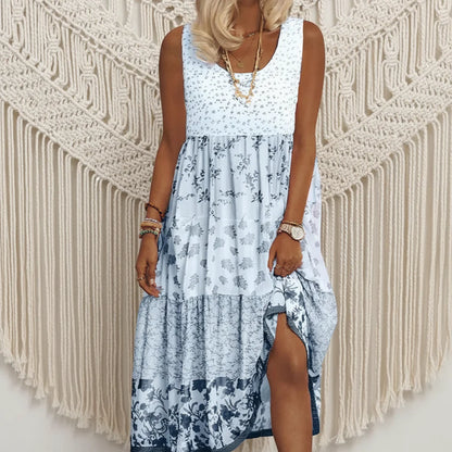 Elegant Plus Size Midi Dress - Floral Print A-Line Sleeveless Summer Style 0