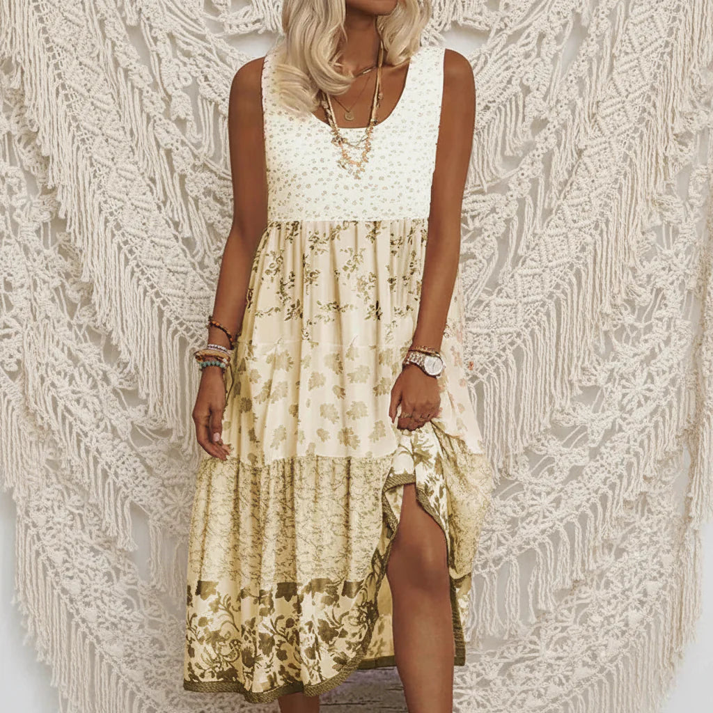 Elegant Plus Size Midi Dress - Floral Print A-Line Sleeveless Summer Style 4
