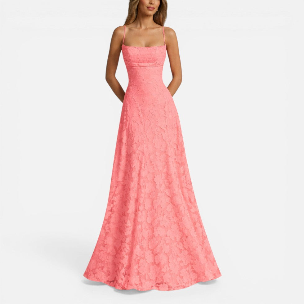 Women's maxi dress with spaghetti straps and flared skirt