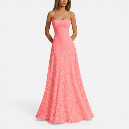 Women's maxi dress with spaghetti straps and flared skirt