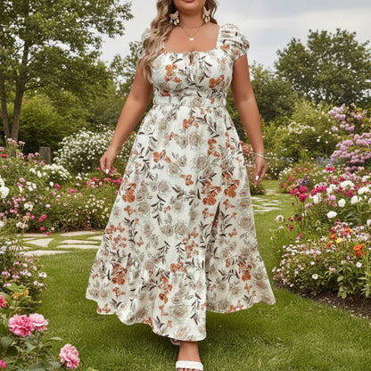 Floral Print Plus Size Casual Summer Dress - 1XL to 5XL 0