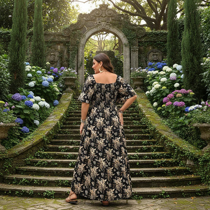 GIBSIE Plus Size Floral Print Maxi Dress with Square Neck & Knot Front 1