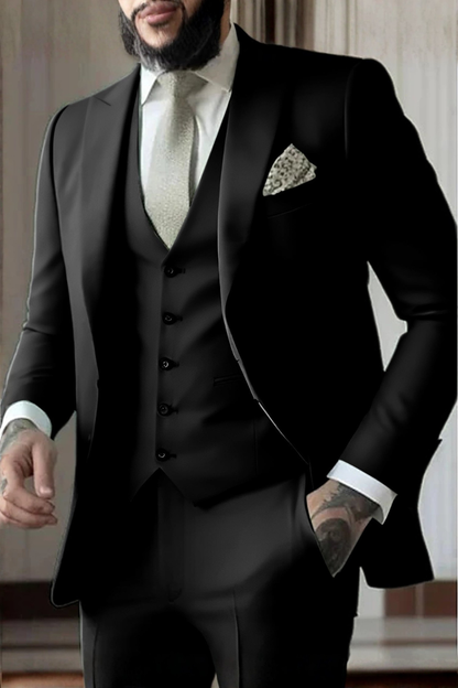 Slim Fit Three-Piece Suit with Peak Lapel for Men