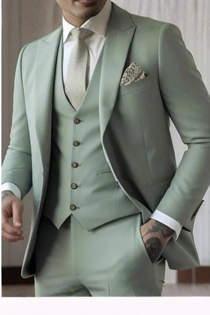 Slim Fit Three-Piece Suit with Peak Lapel for Men