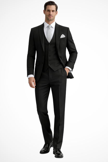 Slim Fit Three-Piece Suit with Peak Lapel for Men