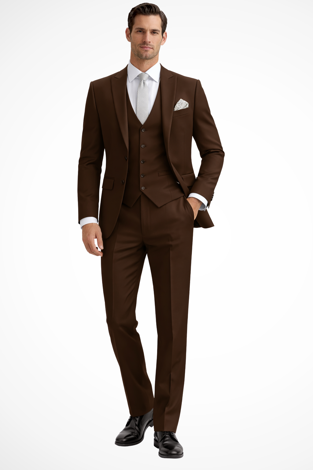 Slim Fit Three-Piece Suit with Peak Lapel for Men