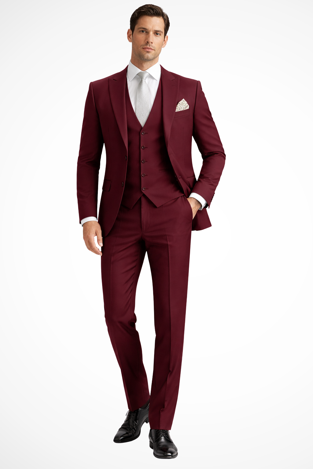 Slim Fit Three-Piece Suit with Peak Lapel for Men