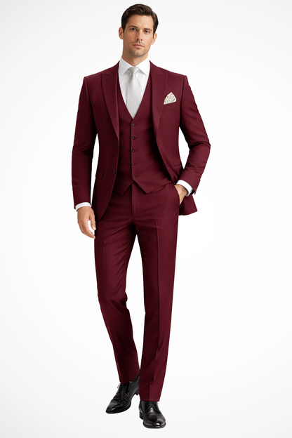 Slim Fit Three-Piece Suit with Peak Lapel for Men