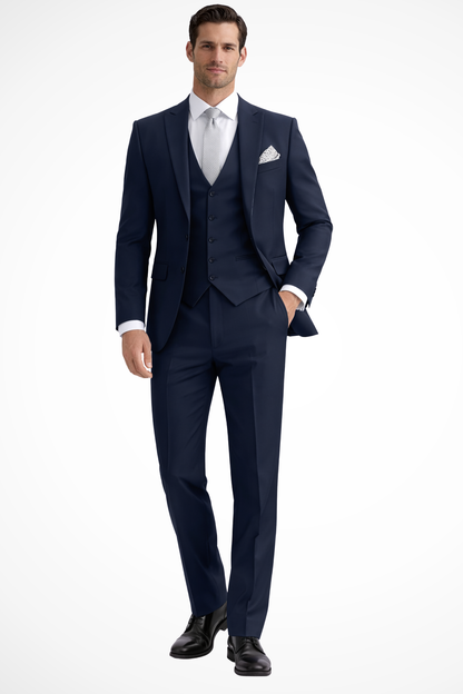 Slim Fit Three-Piece Suit with Peak Lapel for Men