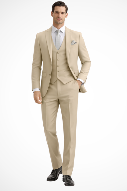 Slim Fit Three-Piece Suit with Peak Lapel for Men