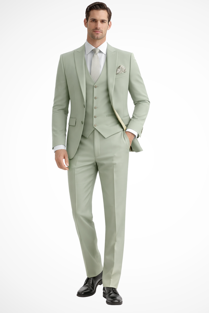 Slim Fit Three-Piece Suit with Peak Lapel for Men