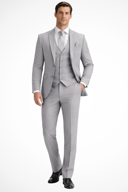 Slim Fit Three-Piece Suit with Peak Lapel for Men