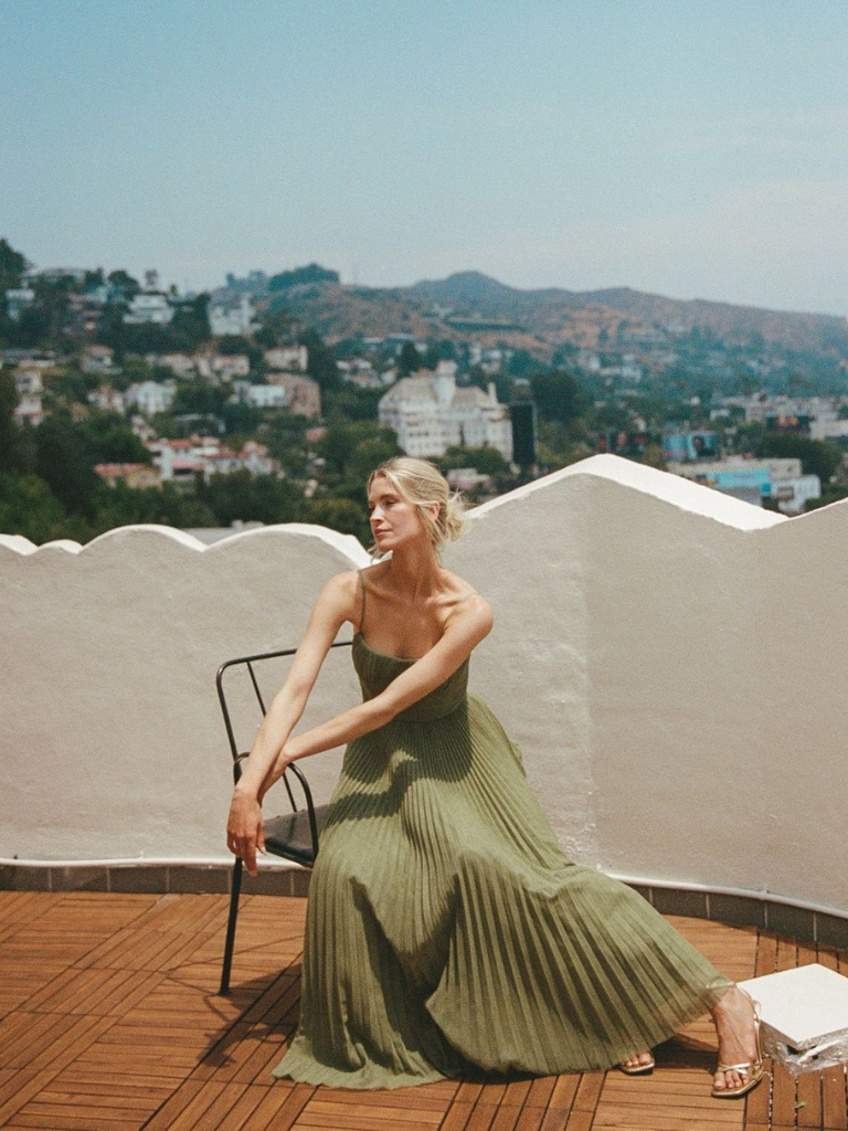 Pleated Maxi Wedding Guest Dress for Women