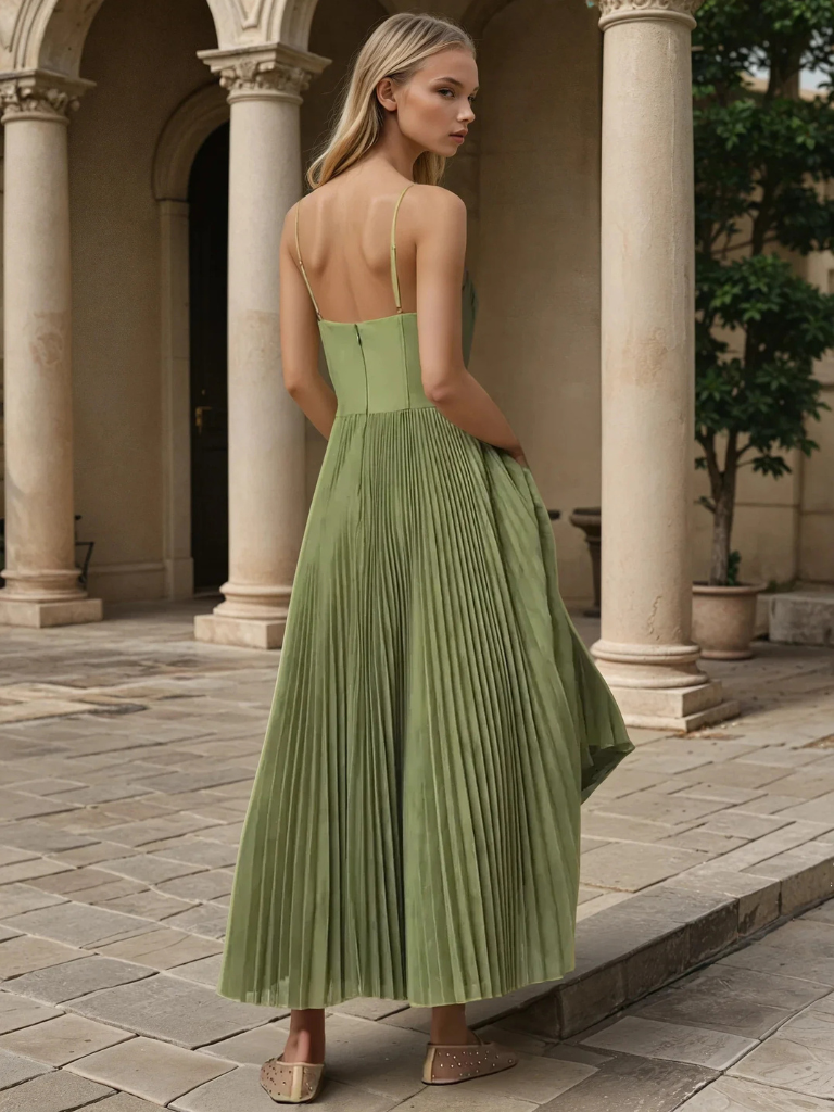 Pleated Maxi Wedding Guest Dress for Women