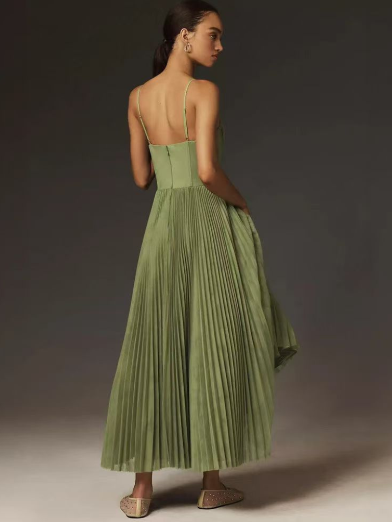 Pleated Maxi Wedding Guest Dress for Women