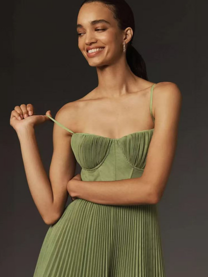 Pleated Maxi Wedding Guest Dress for Women