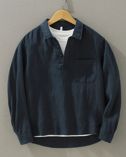Cotton-Linen Popover Shirt for Men