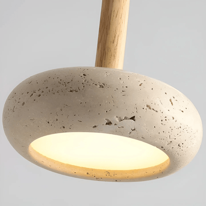 TRANQUILHALO – Retro LED ceiling light made of wood and stone for a calm atmosphere