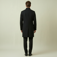 Dapperline | Sleek Black Men’s Long Coat with Gold Button Details