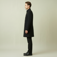 Dapperline | Sleek Black Men’s Long Coat with Gold Button Details