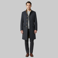 Dapperline | Sleek Black Men’s Long Coat with Gold Button Details
