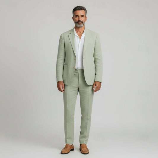 Men’s 2-Piece Linen Suit – Lightweight Summer Blazer and Trousers Set 0