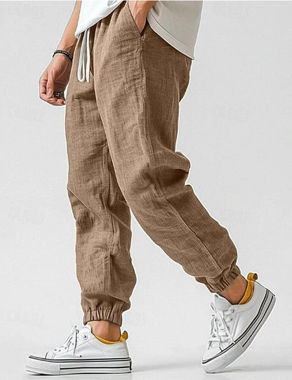 Linen Relaxed Fit Jogger Trousers for Men