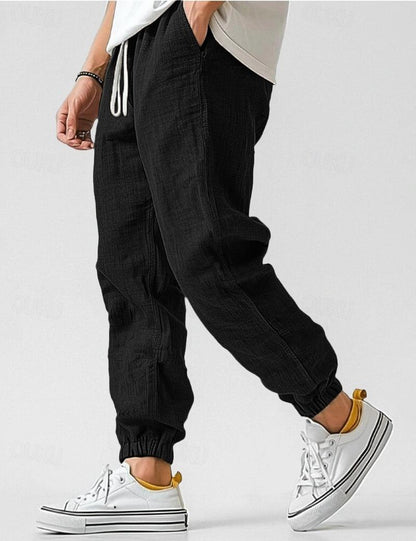 Linen Relaxed Fit Jogger Trousers for Men