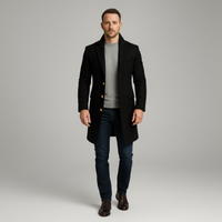 Men’s Long Coat – Black, Single-Breasted, Gold-Button Detail 0
